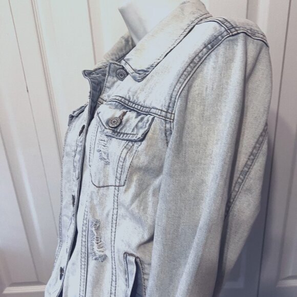 Mudd Y2K Stone Washed Distressed Denim/Jean Long Sleeve Jacket-Medium-Button Up - Picture 7 of 16